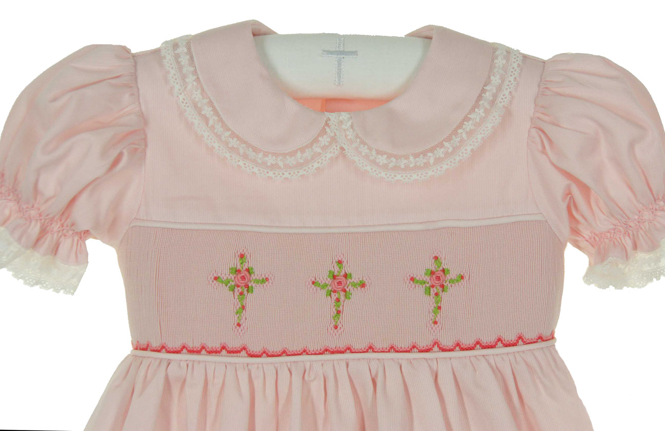 Magnolia Baby Girls Blessed Smocked Cross Gown - Pink