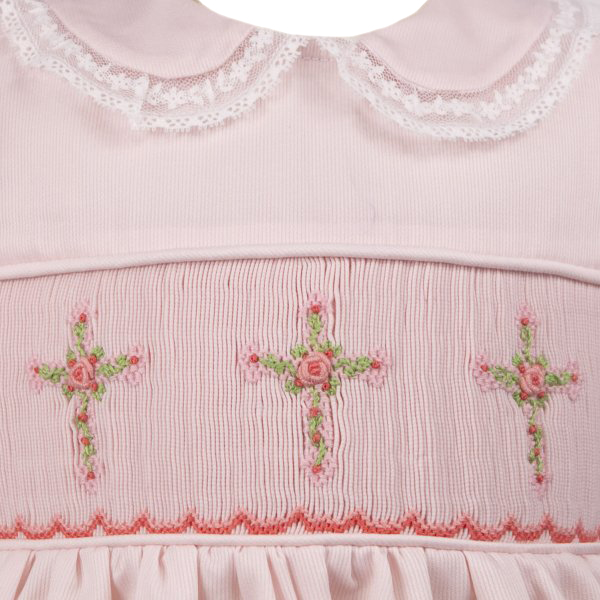 Remember Nguyen pink smocked dress with cross embroidery,pink smocked