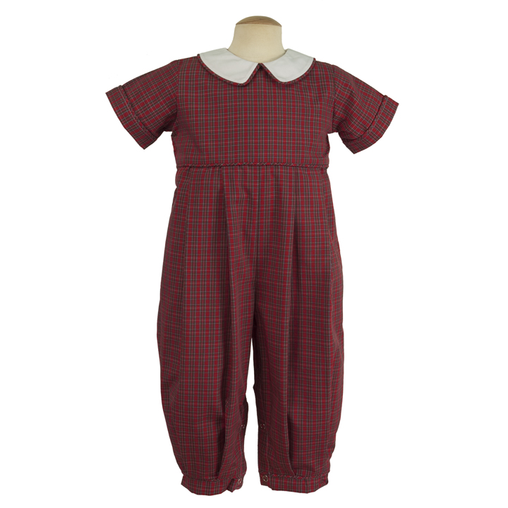Petit Bebe Baby Boys Red Holiday Plaid Bubble - White Collar main image 0