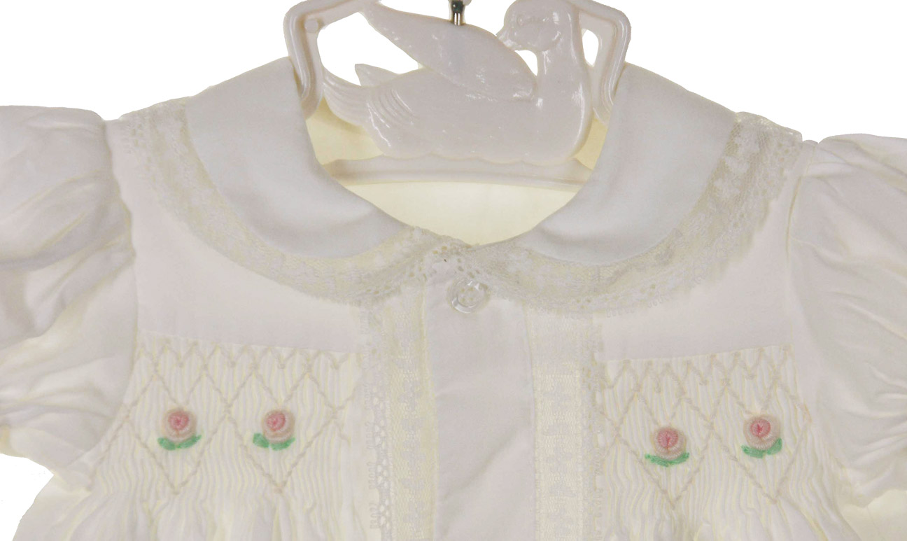 Petit Ami Baby Girl's Smocked Daygown – Heirloom Quality Baptism Dress With Bonnet (Newborn)