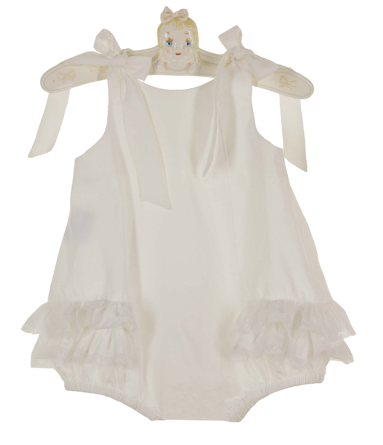 Remember Nguyen white cotton sunsuit with lace trimmed ruffles,white