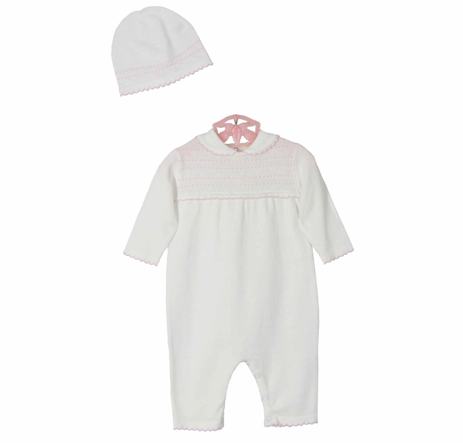 Darker Wavs Knit Romper With Long Sleeves - Off White
