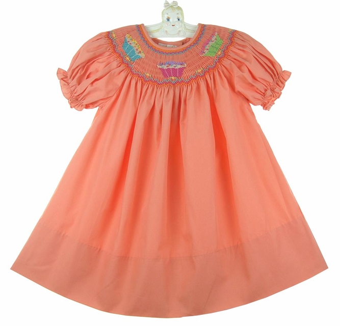 rosalina smocked birthday dress NEW Rosalina Pale Pink Bishop Smocked Dress with Birthday Cake Embroidery