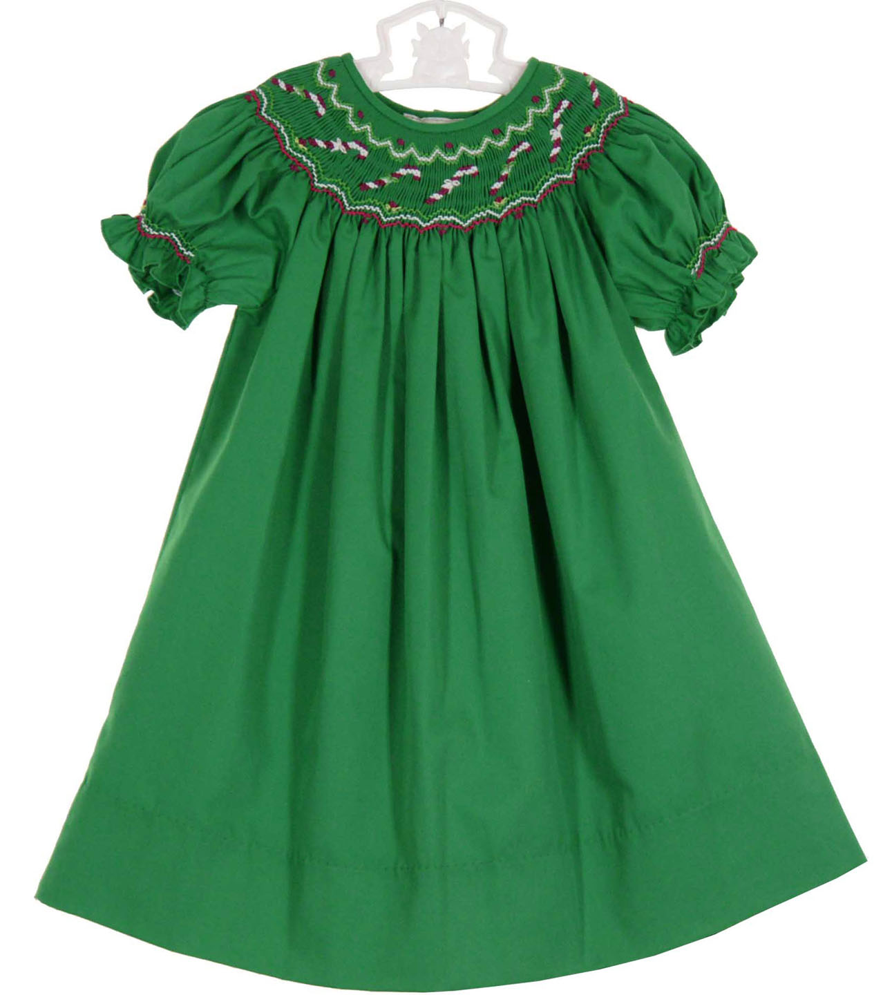 Petit Bebe Girls Green Gingham Smocked Candy Canes Dress with Collar main image 0
