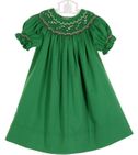 NEW Rosalina Green Bishop Smocked Dress with Candy Cane Embroidery