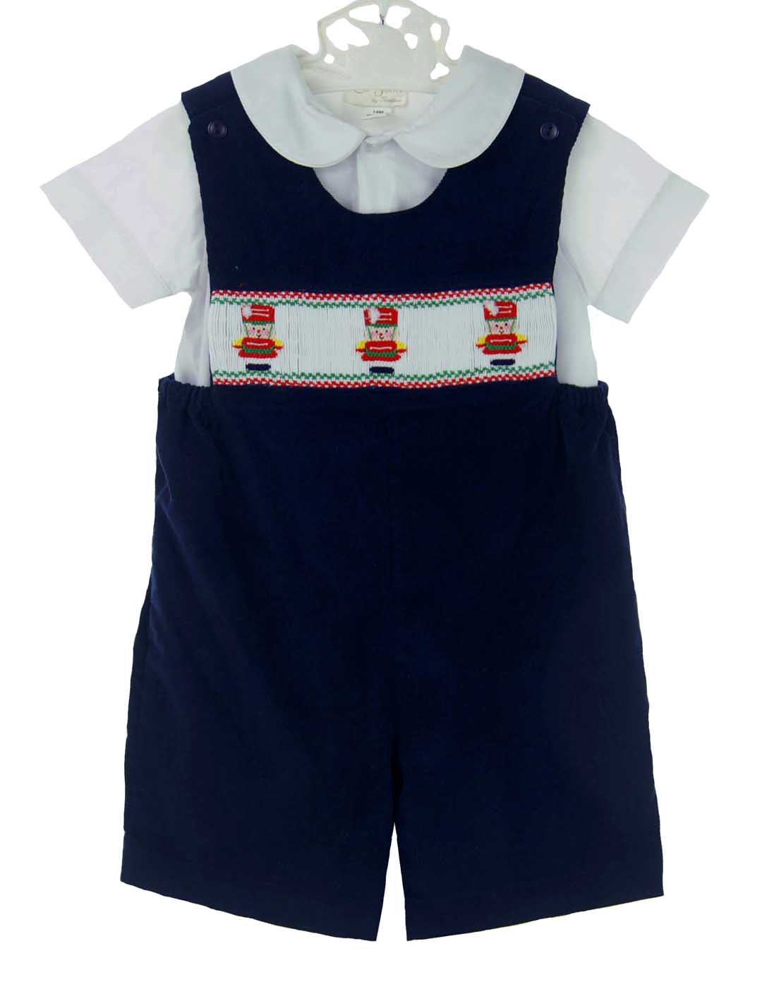 Rosalina navy corduroy smocked shortall,navy smocked shortall for baby