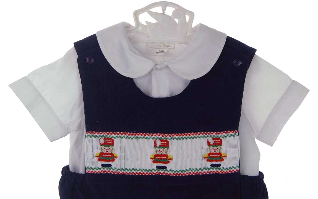 Rosalina navy corduroy smocked shortall,navy smocked shortall for baby