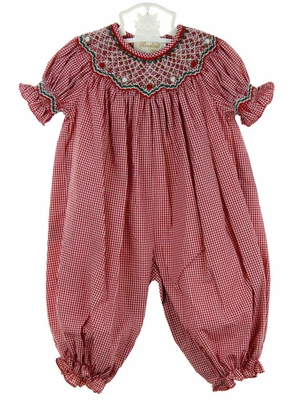 Petit Bebe Baby / Toddler Girls Red Check Smocked Flags Bishop Dress