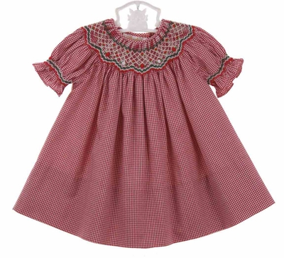The Best Dressed Child Baby / Toddler Girls Green & Red Holiday Plaid Smocked Bishop Dress main image 1