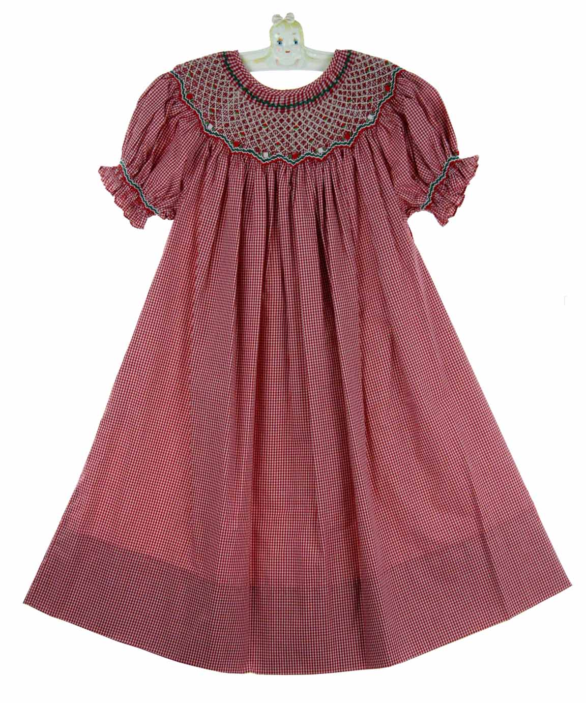 Petit Bebe Baby / Toddler Girls Red Check Smocked Flags Bishop Dress main image 1