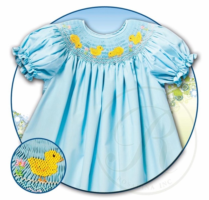 NEW Rosalina Robins Egg Blue Bishop Smocked Dress with Peeps Embroidery