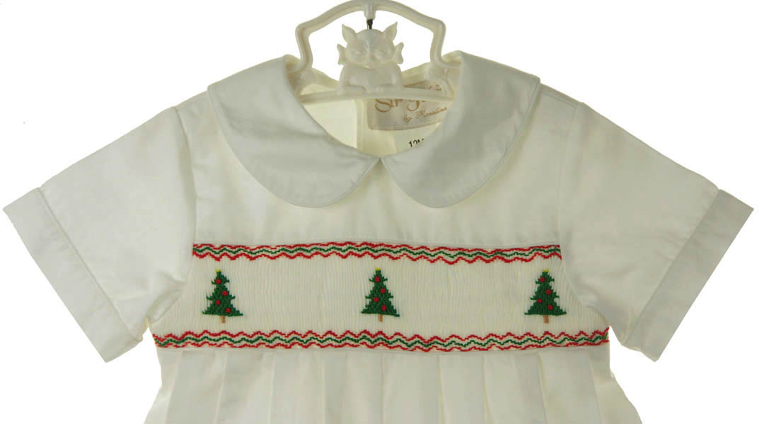 Rosalina white smocked Christmas romper,white smocked Christmas romper
