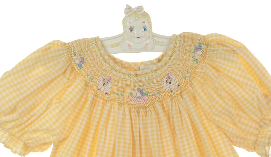 Rosalina yellow smocked dress,yellow smocked dress with lamb