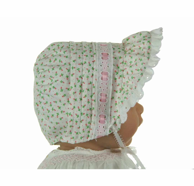 NEW Rosebud Print Bonnet with Pink Ribbon Insertion