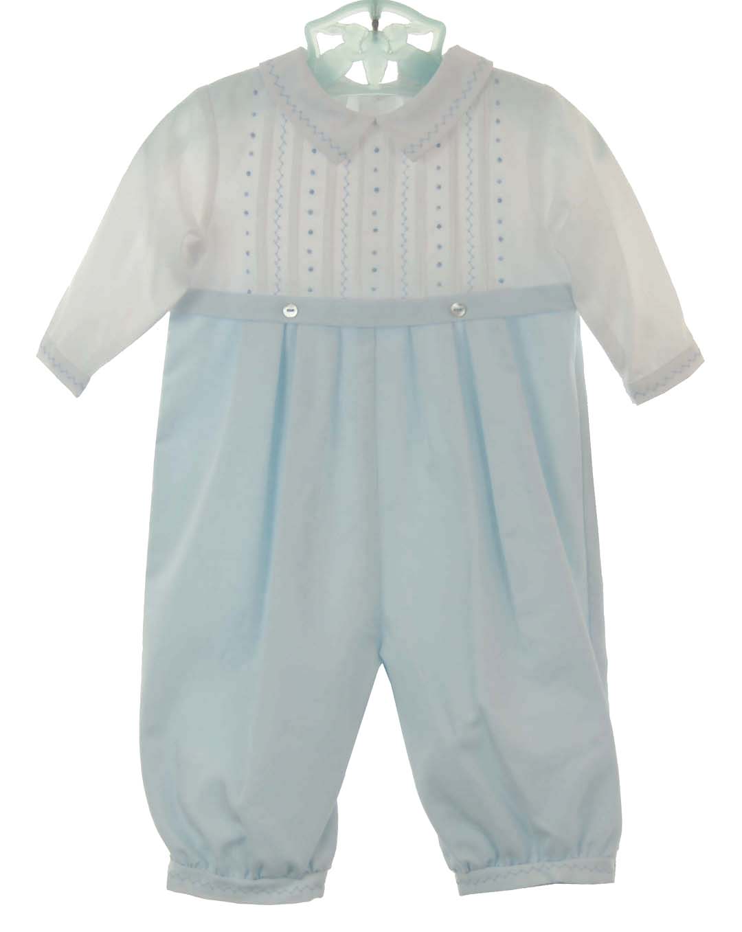 Sarah Louise blue and white romper and hat set,baby boys blue and white