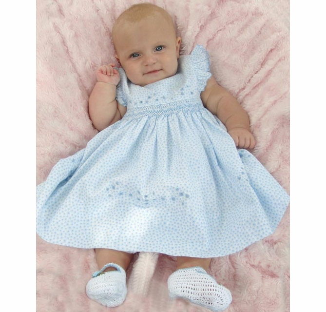 NEW Sarah Louise Blue Flowered Smocked Dress with Embroidered