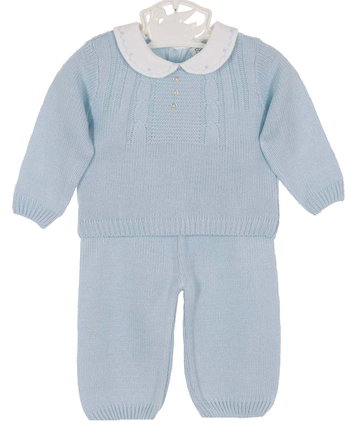 AW Sarah Louise Boys Knitted Waffle Blue 2 Piece Set main image 0