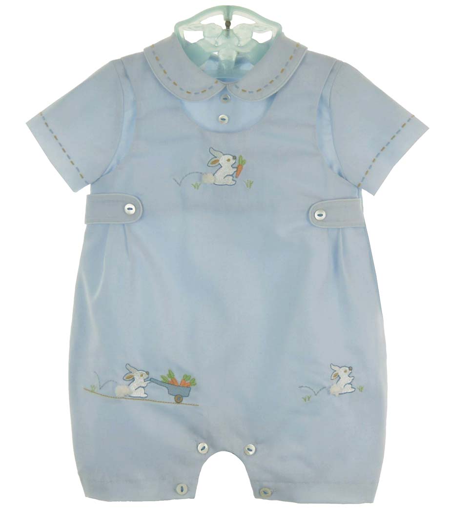 Sarah Louise baby boy romper,Sarah Louise Easter romper,blue baby romper with bunny embroidery