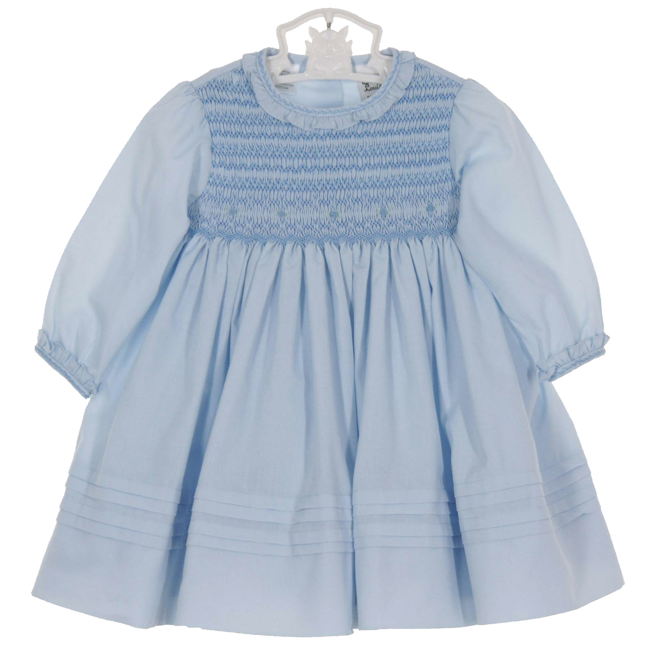 SARAH LOUISE -  Smocked Peter Pan Collar With Flower Detail Dress - Blue main image 1