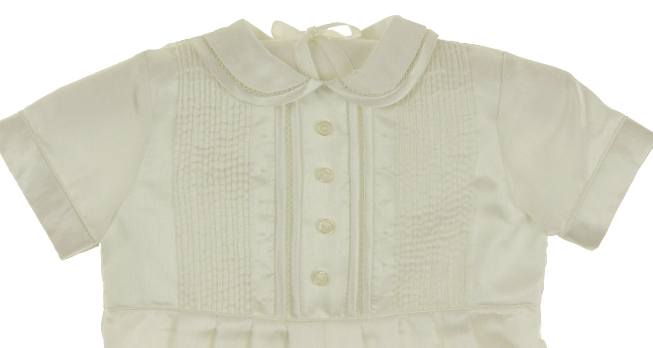 Sarah Louise ivory faux silk pintucked romper,ivory poly silk romper