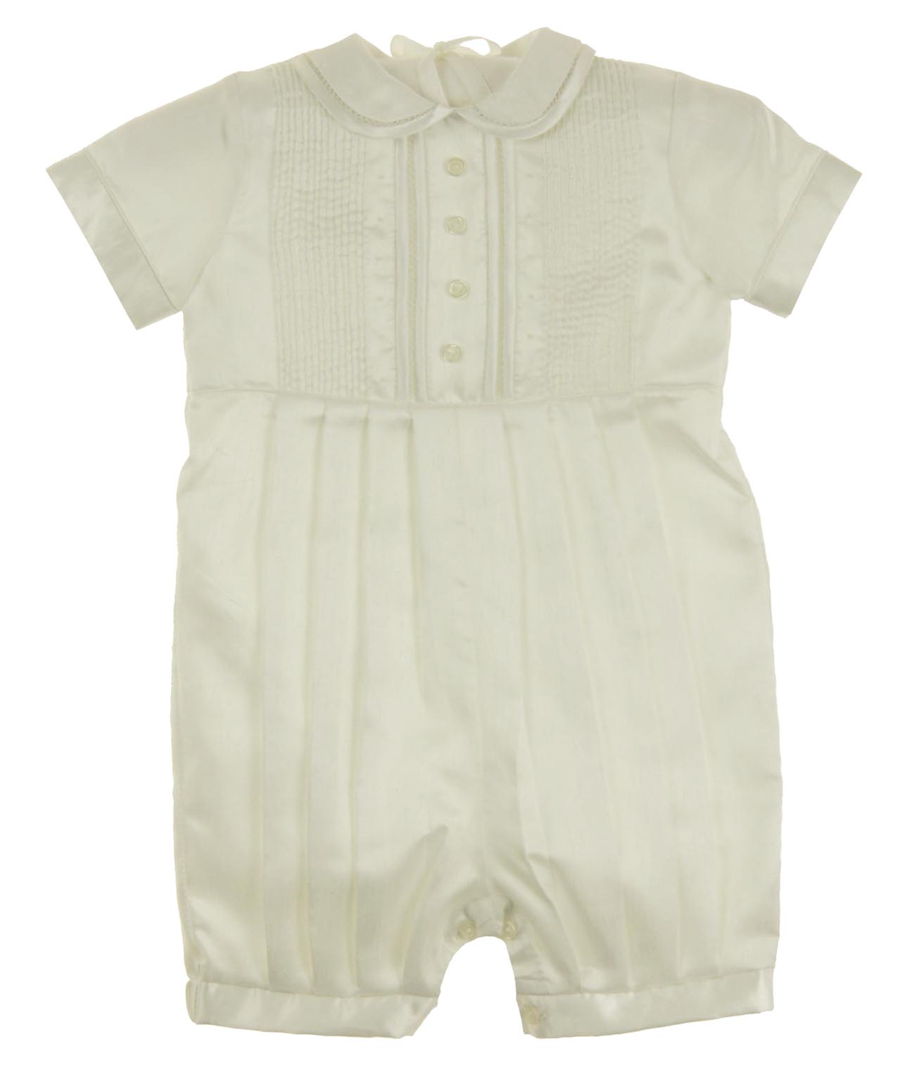 Sarah Louise ivory faux silk pintucked romper,ivory poly silk romper