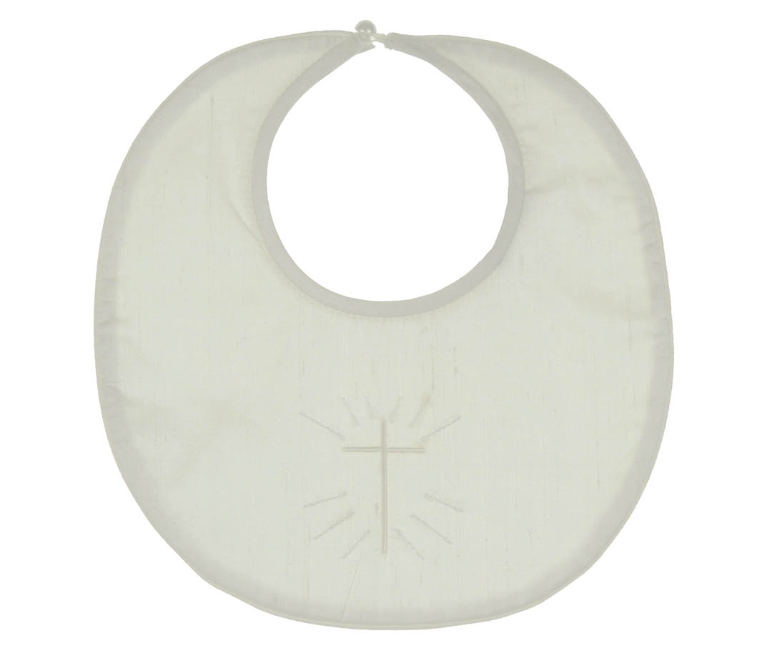 NEW Sarah Louise Ivory Silk Christening Bib with Embroidered Cross