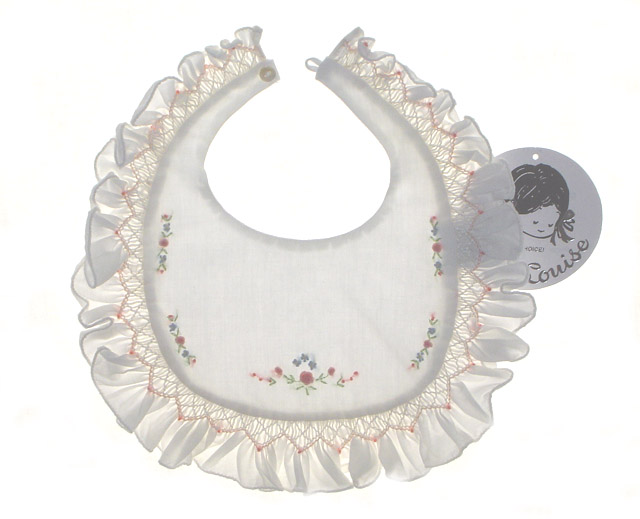 Ivory Baby Bib Spanish Cotton With Lace And Satin Ribbon main image 0