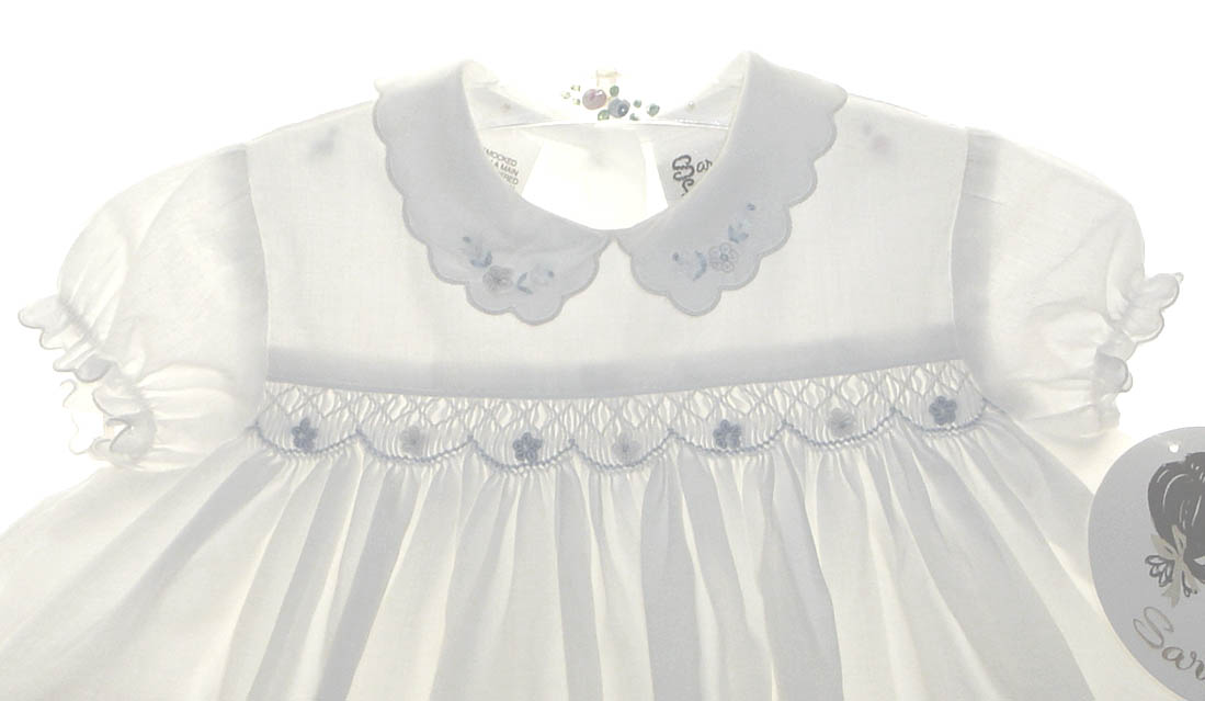 SARAH LOUISE -  Smocked Peter Pan Collar With Flower Detail Dress - Ivory main image 0
