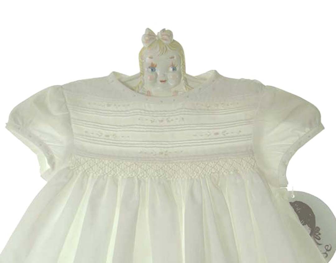 Sarah Louisenewborn baby dress,Sarah Louise ivory smocked baby dress