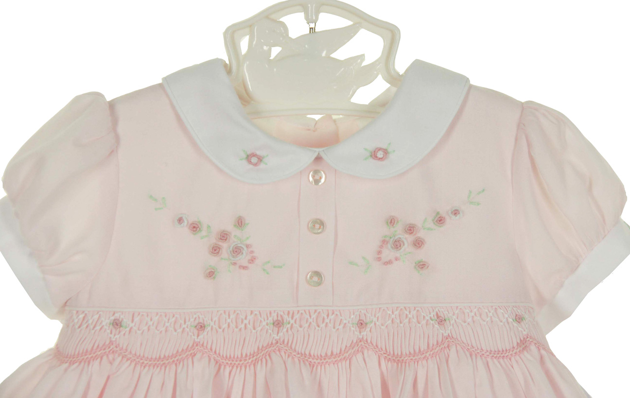 SARAH LOUISE -  Smocked Bib Collar Dress - Pink main image 1