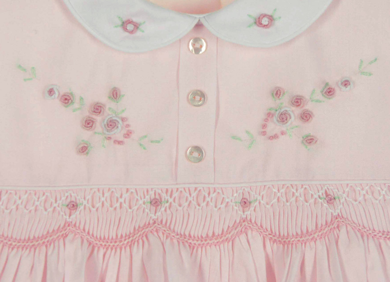 SARAH LOUISE -  Smocked Bib Collar Dress - Pink
