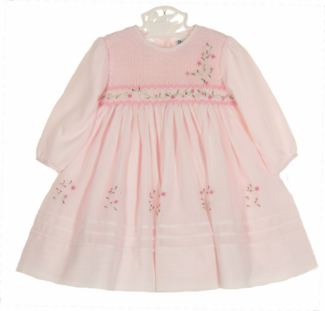 sarah louise dress pink NEW Sarah Louise Pink Voile Smocked Dress with Exquisitely Embroidered Pink  Floral Spray and Delicate Beading