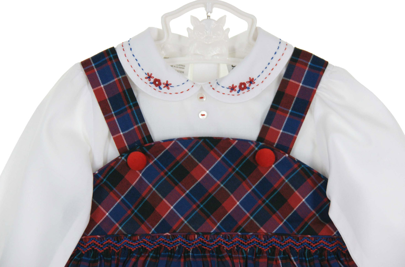 SARAH LOUISE -  Smocked Peter Pan Collar Checked  Dress - Cream