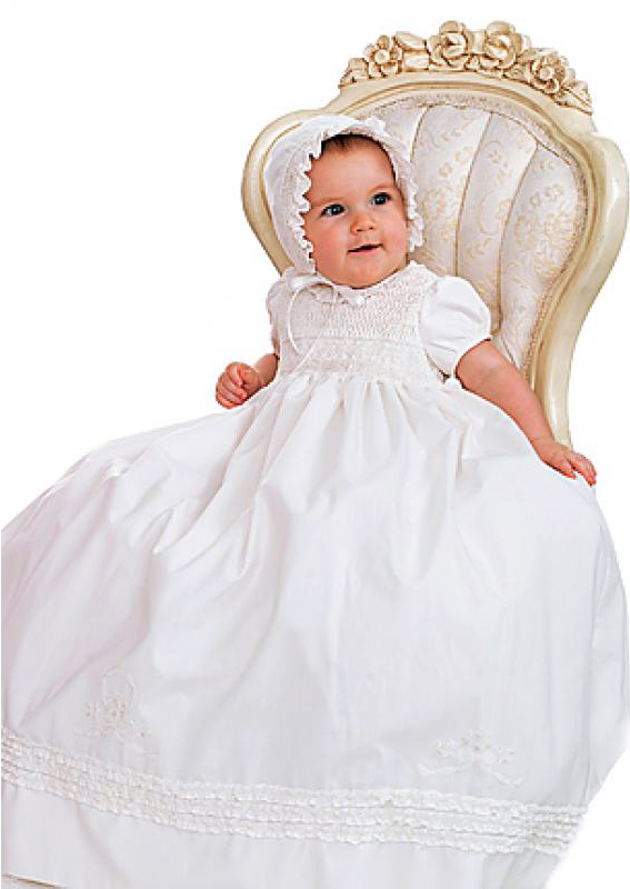 NEW Sarah Louise White Batiste Smocked Christening Gown with Ruffles