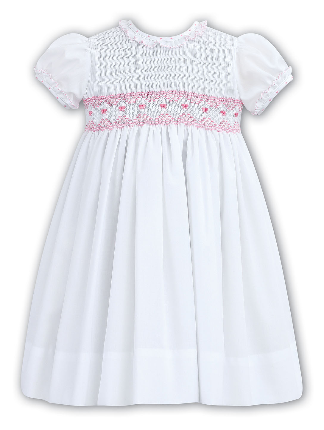 SARAH LOUISE -  Smocked Dress With Button Detail - White main image 1