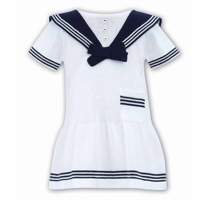 NEW Sarah Louise White Cotton Knit Sailor Dress with Navy Trim NEW Sarah Louise White Cotton Knit Sailor Dress with Navy Trim