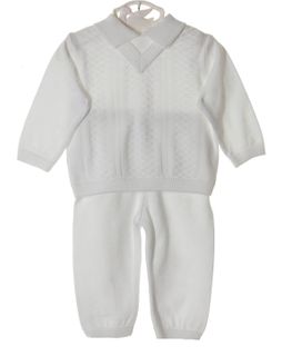Sarah Louise Cable Knit Striped Knit All In One, Light Blue main image 1