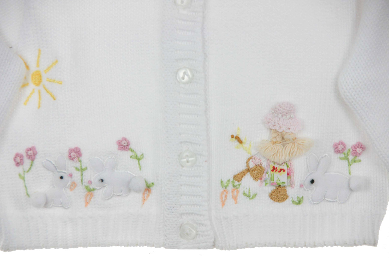Sarah Louise white sweater with bunny embroidery,white cotton sweater