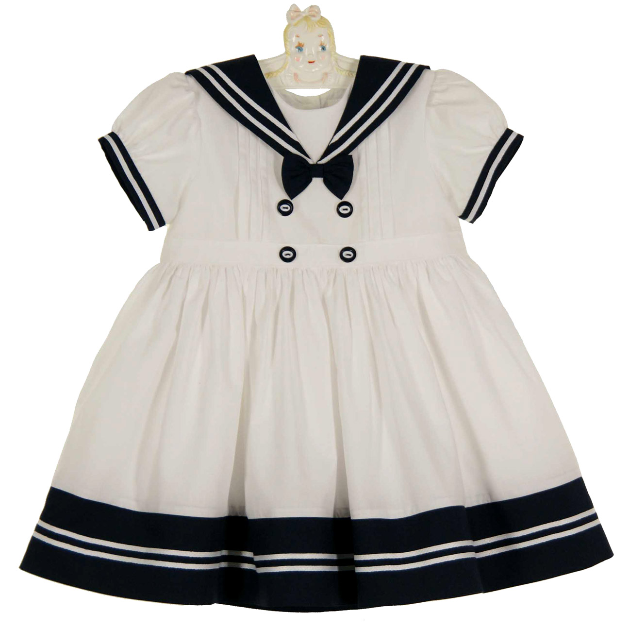 Sarah Louise white sailor dress,white and navy sailor dress for baby