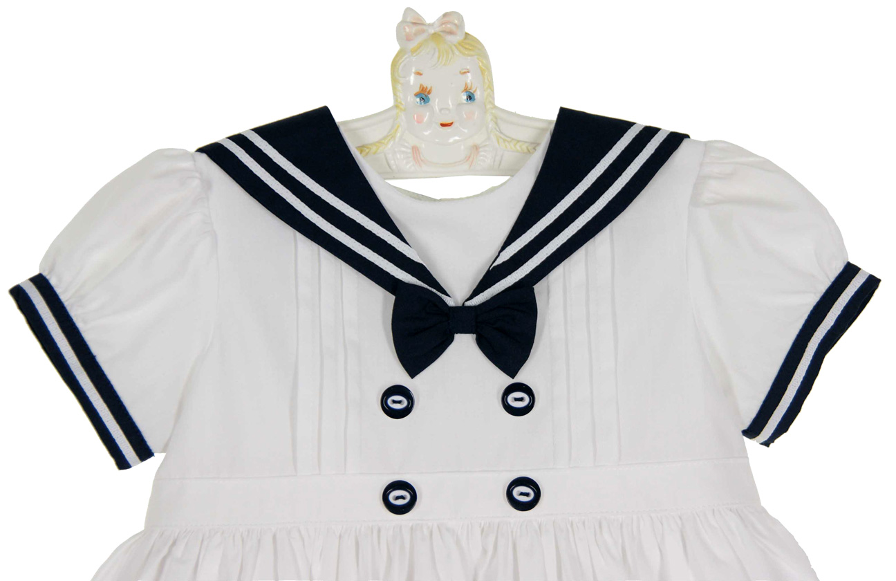 Sarah Louise white sailor dress,white and navy sailor dress for baby