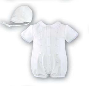 NEW Sarah Louise White Romper with Embroidered Cars and Matching Hat