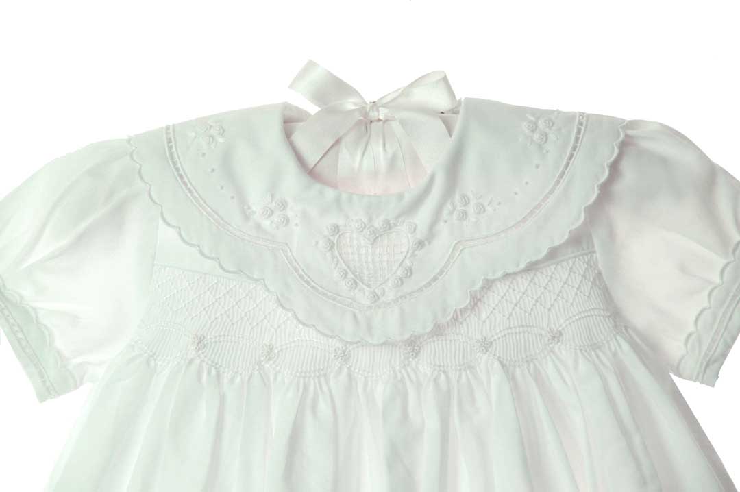 NEW Sarah Louise White Smocked Christening Gown with Heart Embroidered
