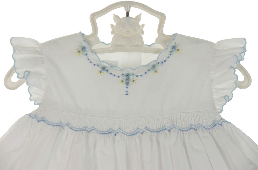 Sarah Louise baby dress,blue and white baby dress,smocked baby dress