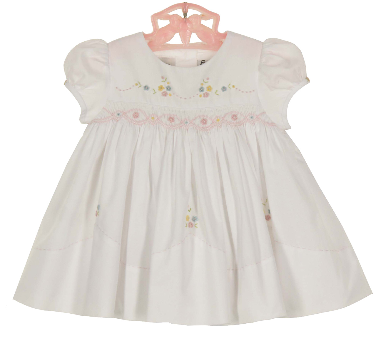 SARAH LOUISE - White Smocked Dress - Navy/Yellow main image 1
