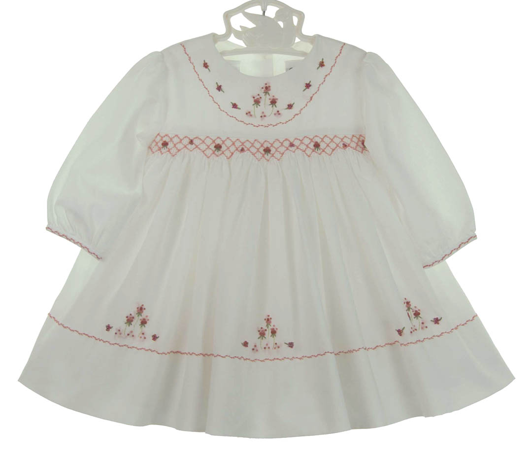 Sarah Louise smocked Christmas dress,white smocked Sarah Louise dress