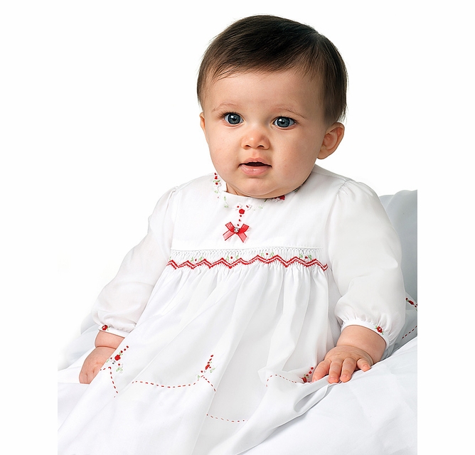 NEW Sarah Louise White Smocked Dress with Red Embroidered Flowers NEW Sarah Louise White Smocked Dress with Red Embroidered Flowers