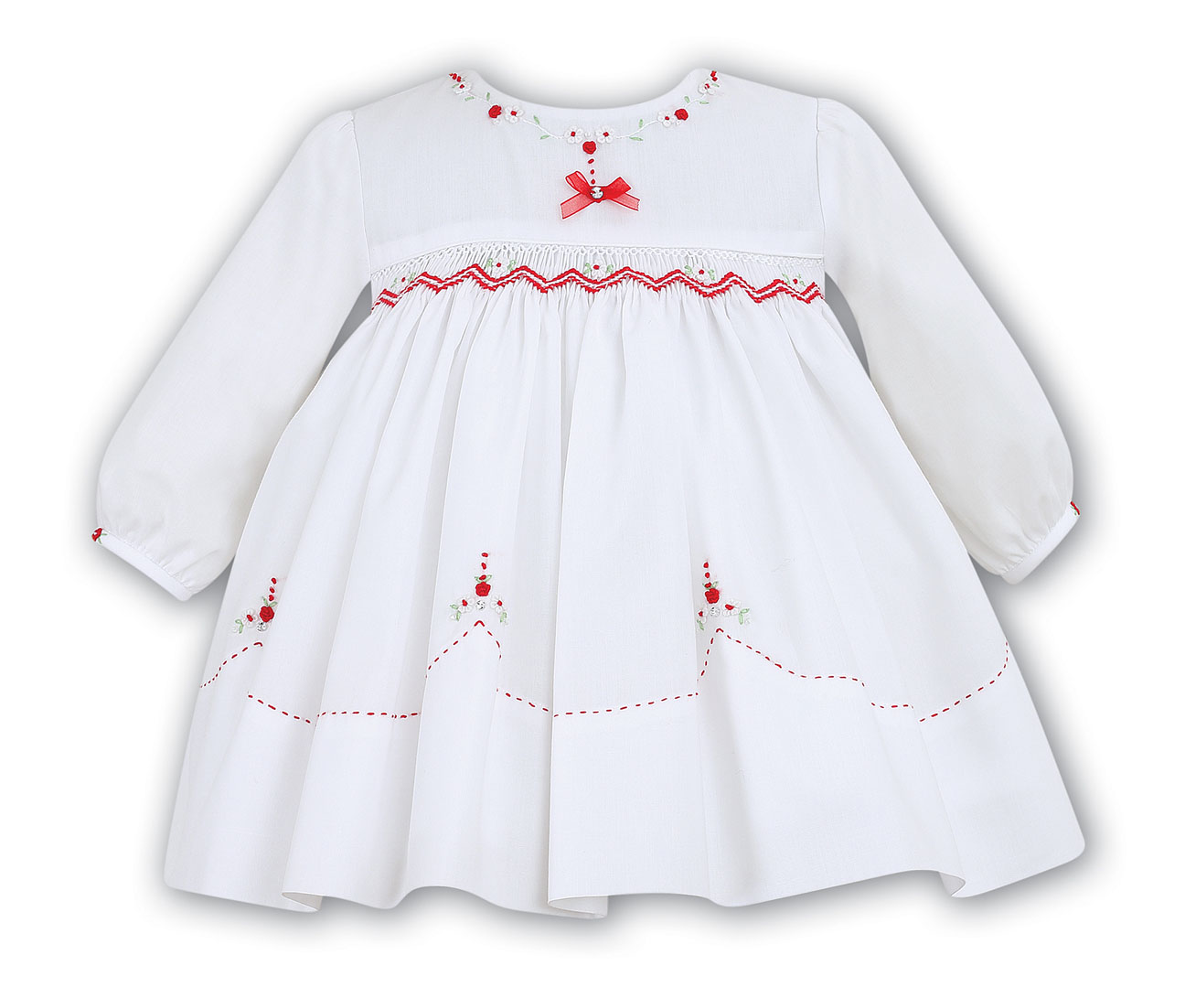 SARAH LOUISE - White Smocked Dress - Navy/Yellow