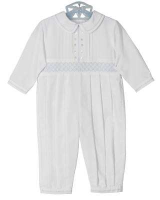 SARAH LOUISE - Boys Smocked Romper - Blue