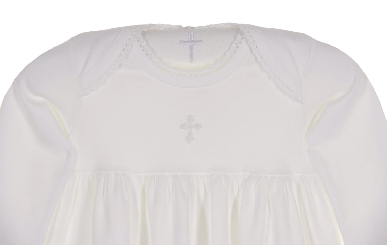 Squiggles by Charlie white pima cotton knit gown with embroidered cross