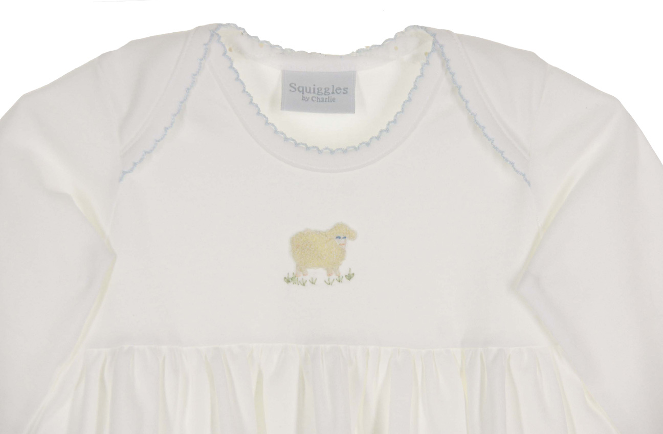 Squiggles by Charlie white pima cotton knit gown with embroidered lamb